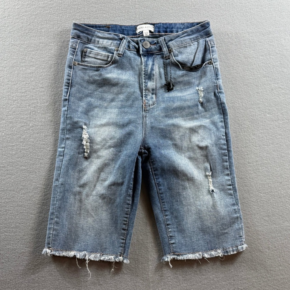 Kendall & Kylie Denim Shorts Womens 5/6 Blue Distressed Frayed Hem Bermuda 26x10